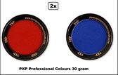2x Set PXP Professional Colors peinture pour le visage rouge et bleu 30 grammes - Peinture pour le visage fête d'anniversaire festival soirée à thème