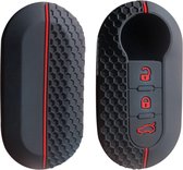 Siliconen Sleutelcover SPORT - Rode Details - Zwart Sleutelhoesje Geschikt voor Fiat 500 / 500L / 500X / 500C / Panda / Punto / Stilo - Sleutel Hoesje Keycover - Auto Accessoires