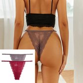 Luxe Dames String met Kant - 2 Stuks - Nude & Rood - Intieme Lingerie Dames / Ondergoed Set Vrouw - High Waist - Maat M