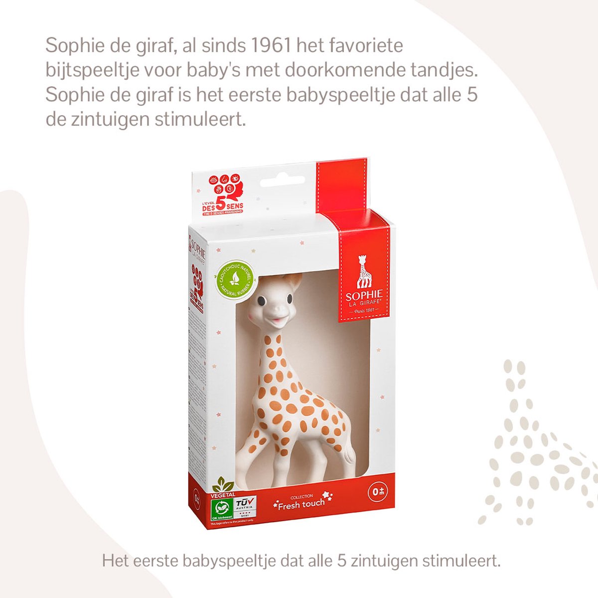 Sophie de giraf - Bijtspeeltje - Bijtspeelgoed - Baby speelgoed - Kraamcadeau - Babyshower cadeau - In wit/rood geschenkdoosje - 100% natuurlijk rubber - Vanaf 0 maanden - 17 cm - Beige/Bruin — afbeelding 8