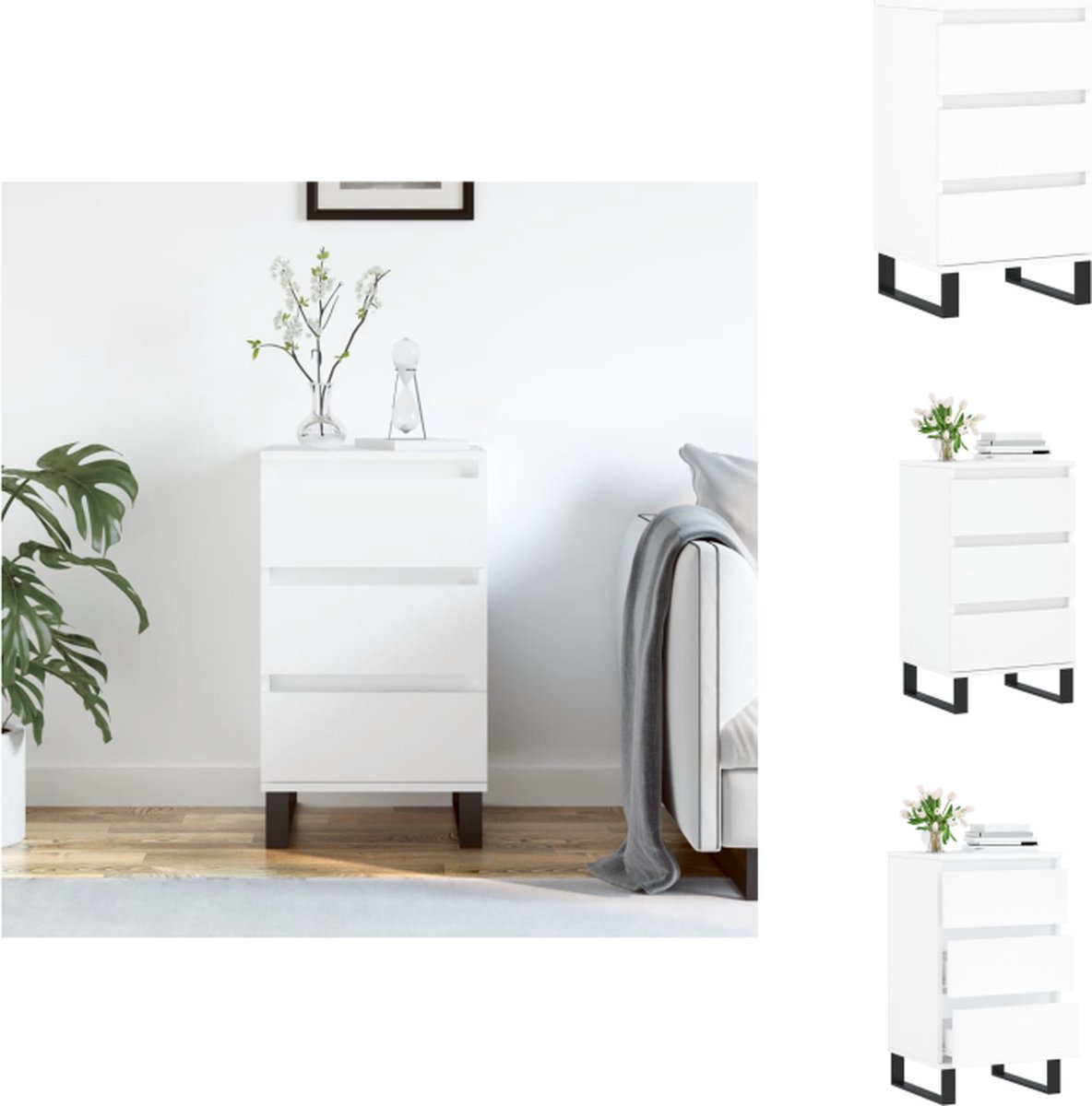 VidaXL Dressoir Opbergkast 40 x 35 x 70 cm Wit Duurzaam hout en metaal Keukenkast
