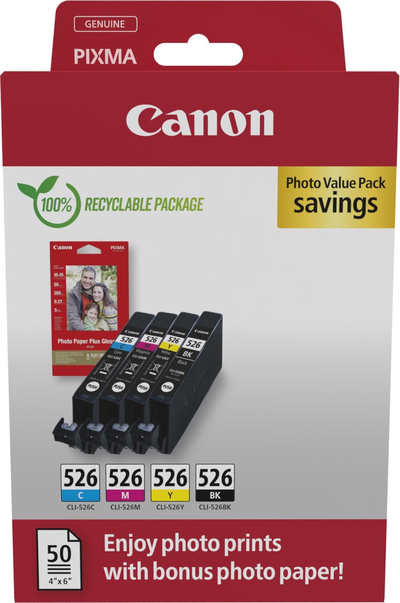 Canon 4540B019 inktcartridge, 4 stuks, origineel, zwart, cyaan, magenta, geel