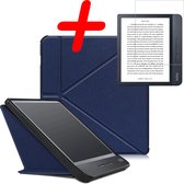 Hoes Geschikt voor Kobo Libra H2O Hoesje Bookcase Cover Hoes Met Screenprotector - Hoesje Geschikt voor Kobo Libra H2O Hoes Cover Case - Donkerblauw