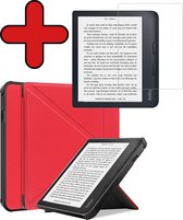 Hoesje Geschikt voor Kobo Libra 2 Hoesje Luxe Bescherm Case Trifold Met Screenprotector - Hoes Geschikt voor Kobo Libra 2 Hoes Book Cover - Rood
