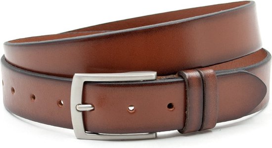 Thimbly Belts Cognac pantalon riem - heren en dames riem - 3.5 cm breed - Cognac - Echt Leer - Taille: 90cm - Totale lengte riem: 105cm