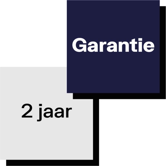 Garantie: 2 jaar, met donkerblauw en grijs design.
