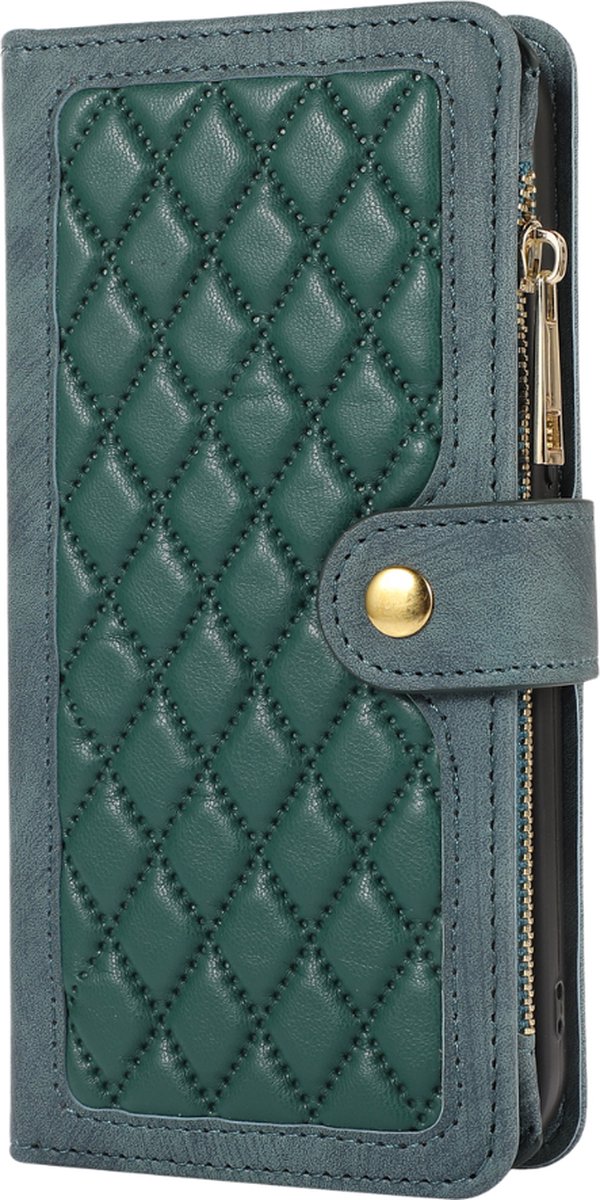 Hoesje geschikt voor iPhone 14 - Bookcase - Pasjeshouder - Portemonnee - Koord - Kunstleer - Groen