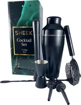 Fjesta Cocktail Set – 7-Delig – Cocktail Shaker Set – Cadeau Voor Man – Cadeau Voor Vrouw – Geschenkdoos - Zwart - RVS