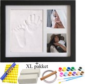 Helofa Fotolijst met Nederlandse Klei Afdruk –XL pakket met 2 Afdrukken en 12 Delige Verfset– Baby Hand en Voet – Zwart Lijstje – Kraamcadeau en Babyshower – Gipsbuik
