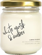 White Musk & Amber geurkaars - soja en kokos was scented candle - Lumini Studio