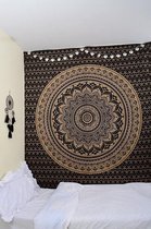 wandtapijt Mandala zwart goud, boho wanddecoratie, esthetische kamerdecoratie, wanddoek mandala, psychedelisch wandkleed 208 x 210 cm