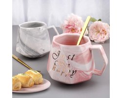 Koffiebekers set van 2 - Keramiek Marmerlook - 15 Oz. - in Geschenkdoos