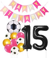 Cijfer Ballon 15 | Snoes Champions Voetbal Plus - Ballonnen Pakket | Roze en Zwart