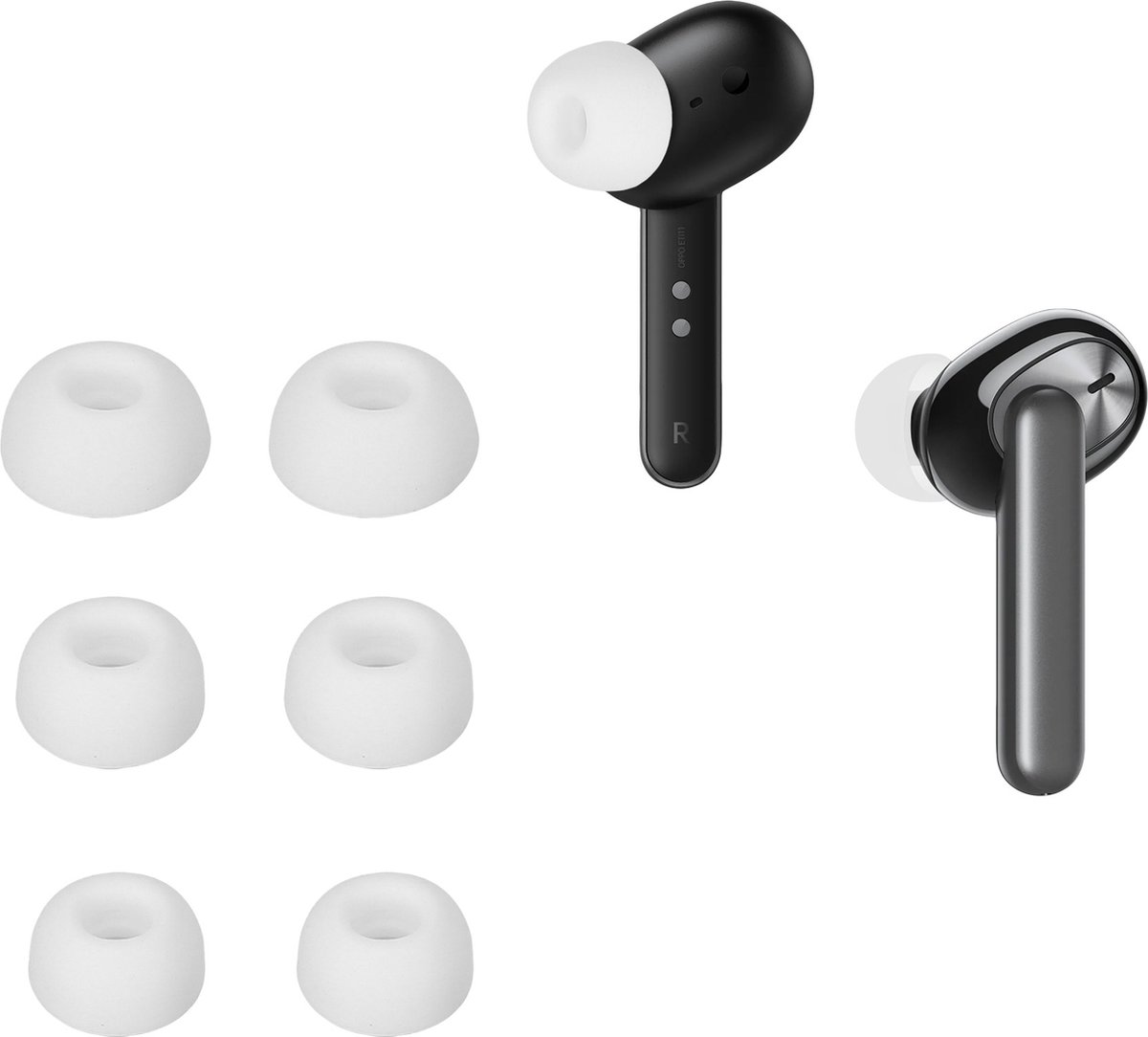 kwmobile 6x cover voor in-ear oortjes geschikt voor Oppo Enco Air / Enco W31 - Vervangende oordopjes van siliconen in wit - 3 maten