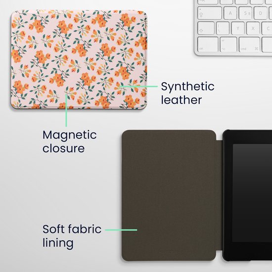 kwmobile e-reader hoesje geschikt voor Amazon Kindle Paperwhite 11. Generation 2021 hoes - E reader flip case met magnetische sluiting - Ereader cover - Gele bloemen design in geel / groen / beige van kwmobile — afbeelding 3