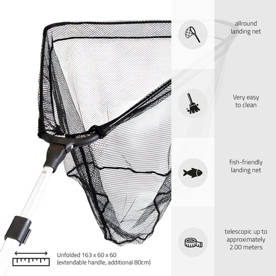Eurocatch Telescopic Rubber Landingnet - Schepnet - 60 x 60 cm - Visnet - Aluminium 2.5m - Vijver Schepnet - Zwembad - Schepnet - Opklapbaar - Uitschuifbaar van Eurocatch — afbeelding 5