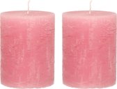 Stompkaars/cilinderkaars - 2x - oud roze - 7 x 9 cm - middel rustiek model