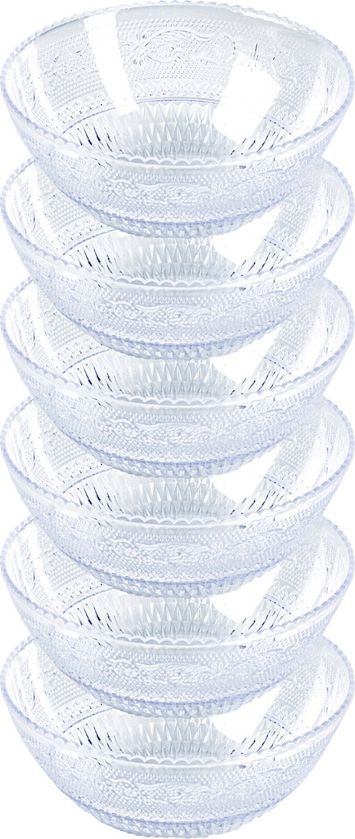 PlasticForte Schaaltje - kristal stijl - kommetje - 6x - kunststof - D13,5 x H5 cm