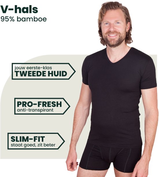 T-shirt en Bamboe | Chemises en Bamboe | Chemises anti-transpiration | Sous les chemises | Col en V | Noir | Taille : XL | 2 pièces | Merk: Bamboosa