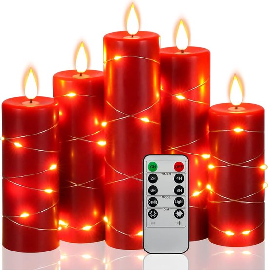 Vlamloze kaarsen - Kerstversiering - Led-5st-kerstboomversiering - 24 uur timerfunctie - Feest verlichting - Afstandsbediening