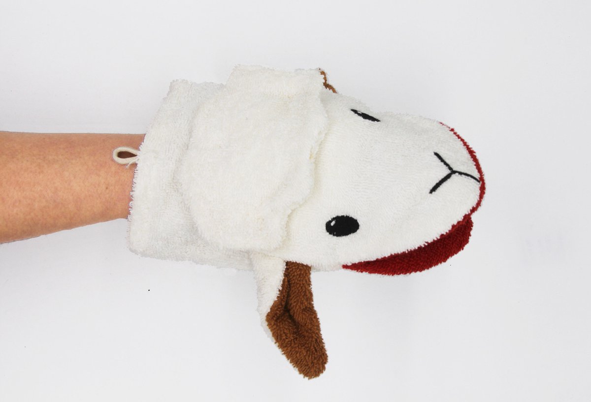 Fürnis Stella het Schaap - Washandje - Klein - Organisch katoen - Schaap washandje kind - Speelse badtijd accessoires - Voorpret badritueel