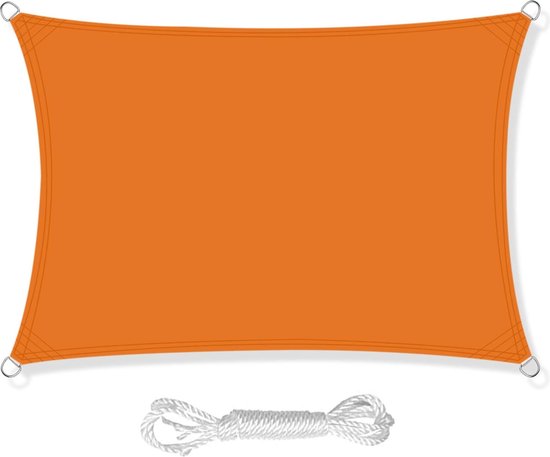 Auvent de protection solaire avec cordes de montage en polyester PES imperméable 2 x 3 m auvent rectangulaire avec protection UV à 98 % pour extérieur, terrasse, jardin, terrasse, camping, orange