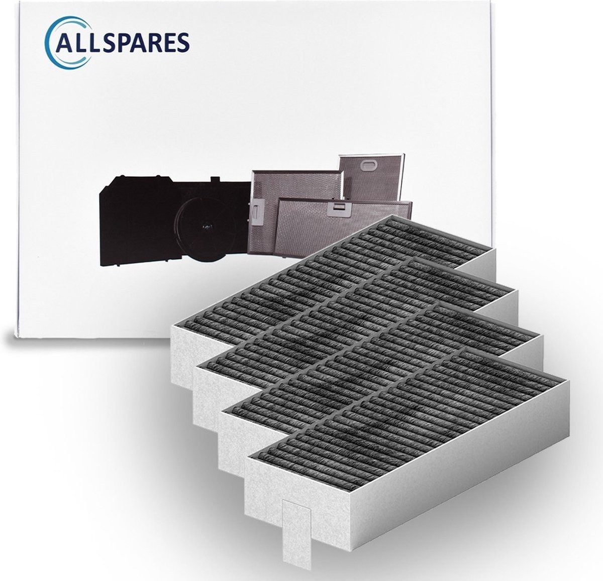 AllSpares CleanAir Koolstoffilter (4st.) voor kookplaten geschikt voor Bosch Siemens 17004796 / Bosch HEZ9VRUD0 / Siemens HZ9VRCR0 en Neff 17004806 / Z821VR0 (194x75x34mm)
