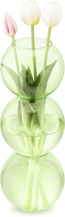 Navaris bubble vaas van glas - 34 cm hoog - Decoratieve bloemenvaas glas transparant - Gekleurd glas in groen