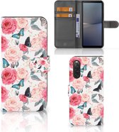 Smartphone Hoesje Geschikt voor Sony Xperia 10 V Flipcase Cadeautjes voor Moederdag Butterfly Roses
