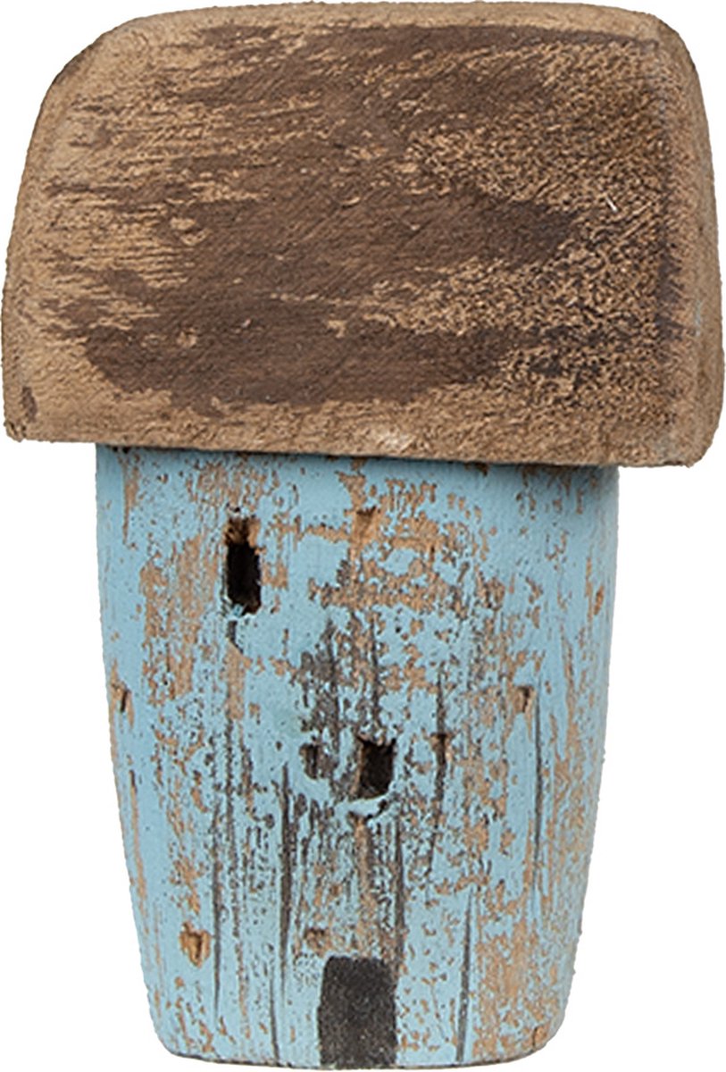 Decoratie Beeld Huis 10 cm Blauw Bruin Hout