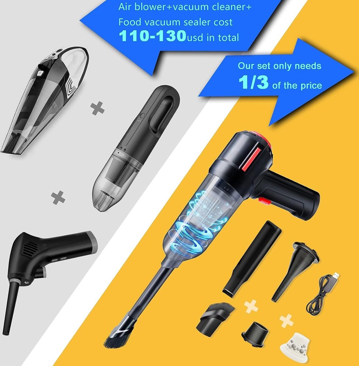 PHYSEN 2 in 1 Elektrische Stofblazer en Luchtblazer, 4 Snelheden 130.000 omw/min, Compressed Air Duster met 8000mAh Batterij, 13W USB-snelladen, Perslucht Stofverwijderaar voor PC, Toetsenbord, Auto