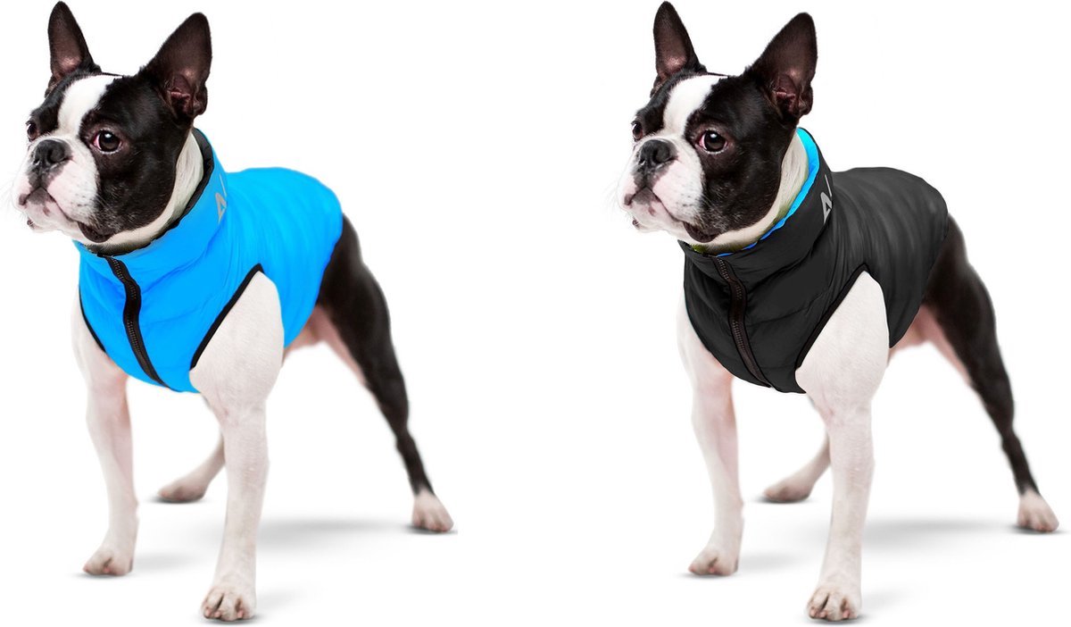 AiryVest Versatile Hondenjas / Hondenjack - Gevoerd - Omkeerbaar - Black-Blue - Maat: S30 (GELIEVE ALVORENS BESTELLEN OPMETEN)