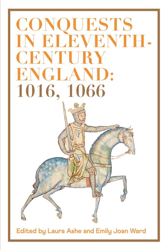 Couverture du livre 'Conquests in Eleventh-Century England: 1016, 1066'. Aquarelle d'un guerrier médiéval à cheval.