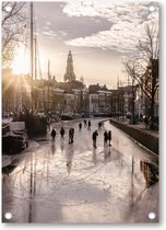 IJspret bij de Aa-kerk - Groningse Grachtenglijders - Tuinposter 50x70cm