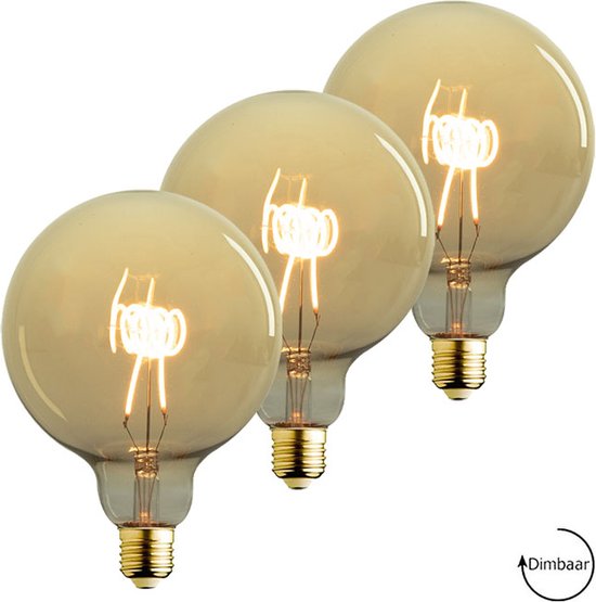 3 pièces Lybardo E27 Ampoule LED Vintage Globe 125 spirale Or 4W 2000K Extra Chaud Dimmable