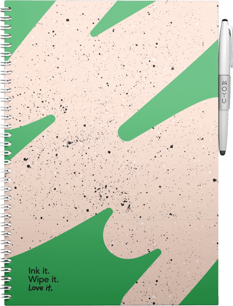 MOYU - Flashy Moss Notebook - Uitwisbaar Notitieboek A4 Hardcover - Multifunctionele pagina’s - Inclusief uitwisbare pen, houder en wisdoekje