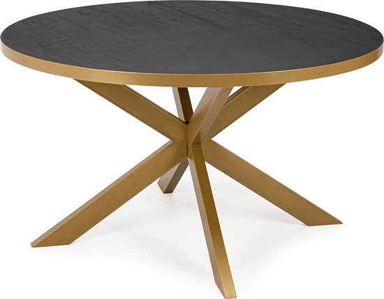 Stalux Table à manger ronde 'Daan' 135cm, couleur or / chêne noir