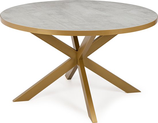 Stalux Table à manger ronde 'Daan' 135cm, couleur or / béton
