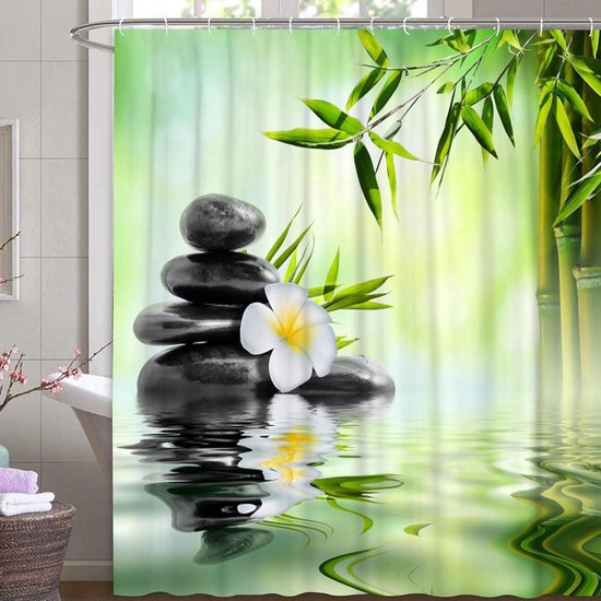 Douchegordijn bamboe op water lichte mist reflecteert textiel gordijn