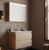 Serie Emilia - Meuble de salle de bain / Meuble sous-vasque / Meuble vasque - 85 cm - Chêne clair - MDF - Moderne