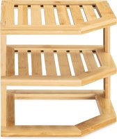 Hoekrek van bamboe met 3 niveaus - plank van hout voor keuken badkamer - keukenhoekrek staand voor werkblad kast - organizer natuur