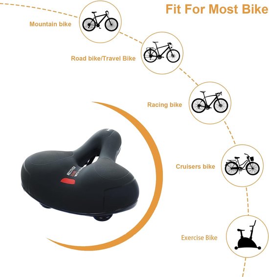 Selle De Vélo Large Bucklos - Confort Mémoire, Cuir, Pour VTT, Cruiser Et Vélo électrique