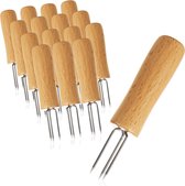 16 x jacket potato forks with 3 stainless steel prongs, rust-proof, reusable as corn skewer, peeling aid (16 pieces - wood)