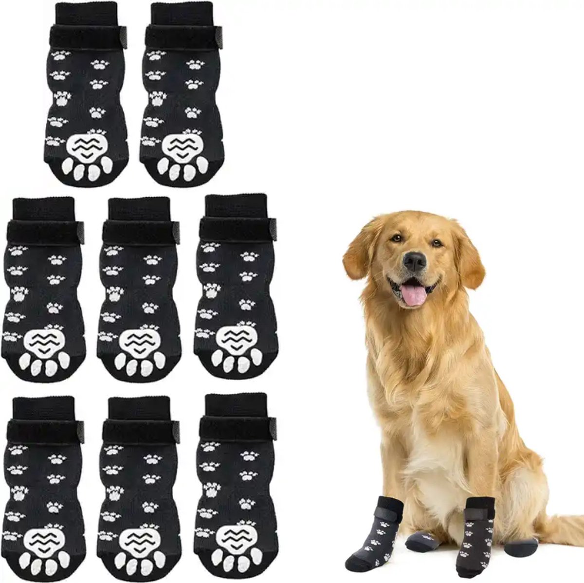 GLODI GOODS® hondensokken antislip set van 8 – hondenschoenen pootbeschermer sokken voor honden – klittenbandsluiting