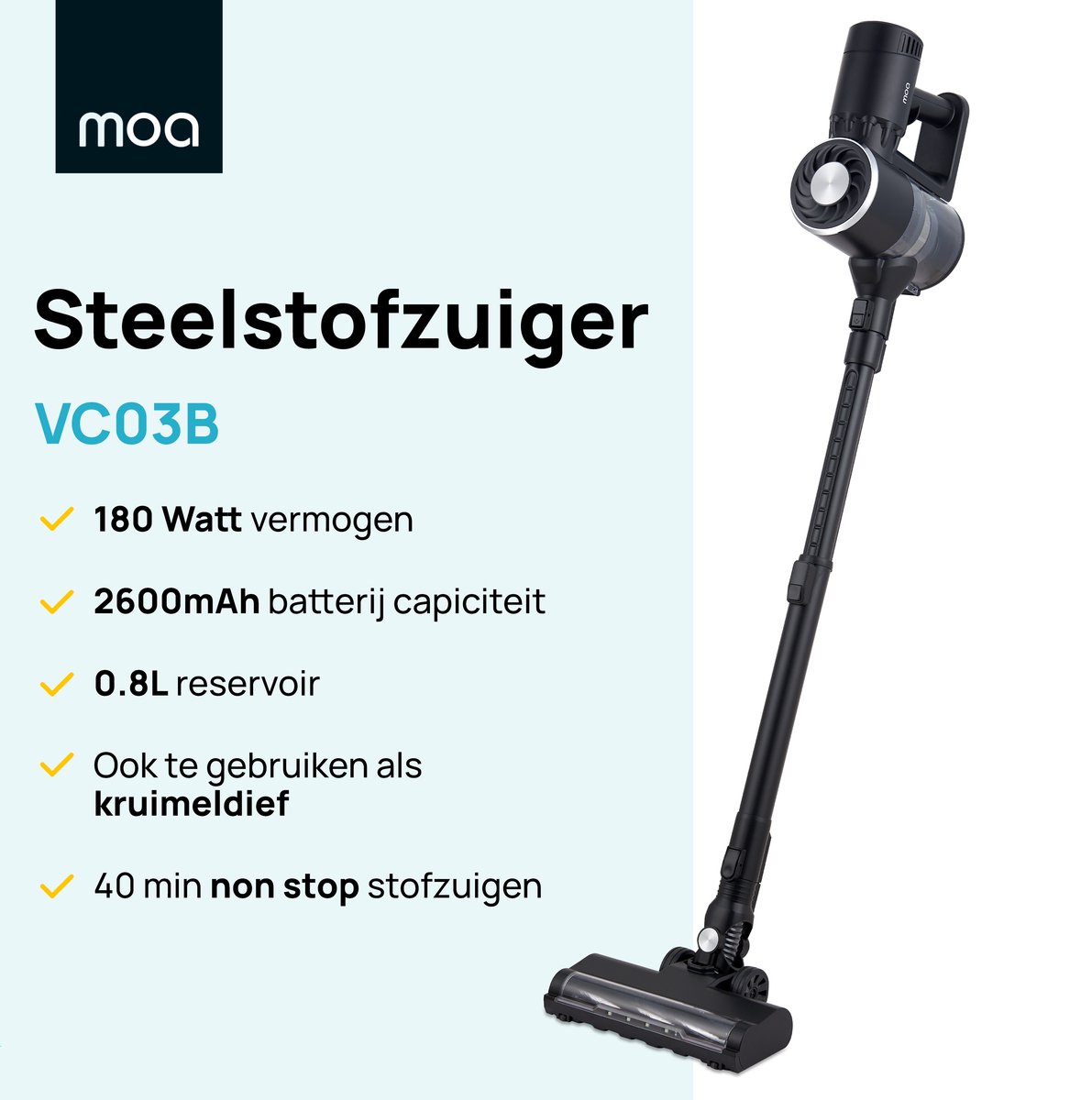MOA Steelstofzuiger Draadloos - Zonder Zak - Op Accu - afbeelding 2