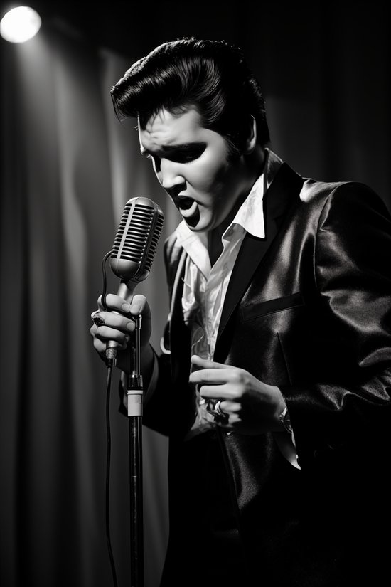 Affiche Elvis Presley | Zwart Wit Poster | Chanteur Noir | Las Vegas affiche | Affiche de film | 61x91cm | Décoration murale | Affiche murale | VM | Convient pour l'encadrement