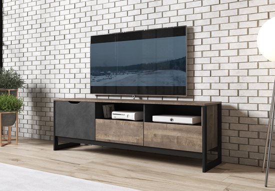 Meubella - TV-Meubel Acasia - Grijs - Eiken - 161 cm