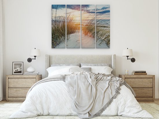 Artaza Peinture sur Toile Quadriptyque Plage et Mer depuis les Dunes avec Coucher de Soleil - 160x120 - Groot - Photo sur Toile - Impression sur Toile