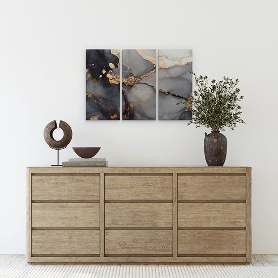 Artaza Peinture sur toile triptyque Art abstrait – Marbre gris avec or – 90 x 60 – Photo sur toile – Impression sur toile