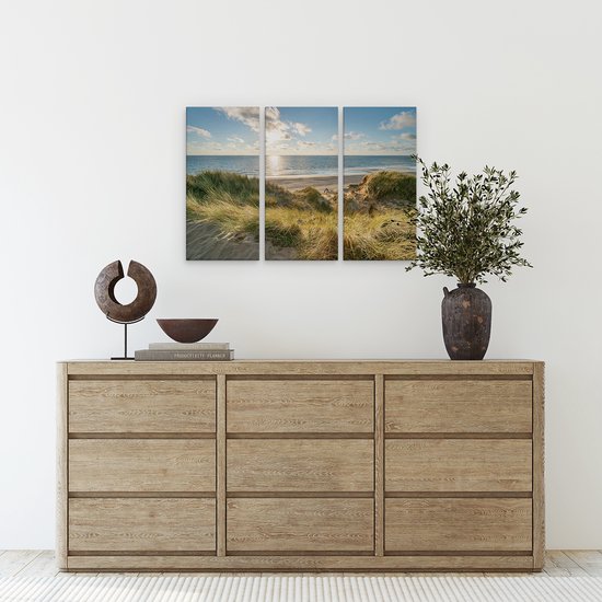 Artaza Peinture sur toile Triptyque Plage et mer depuis les dunes - 90 x 60 - Photo sur toile - Impression sur toile